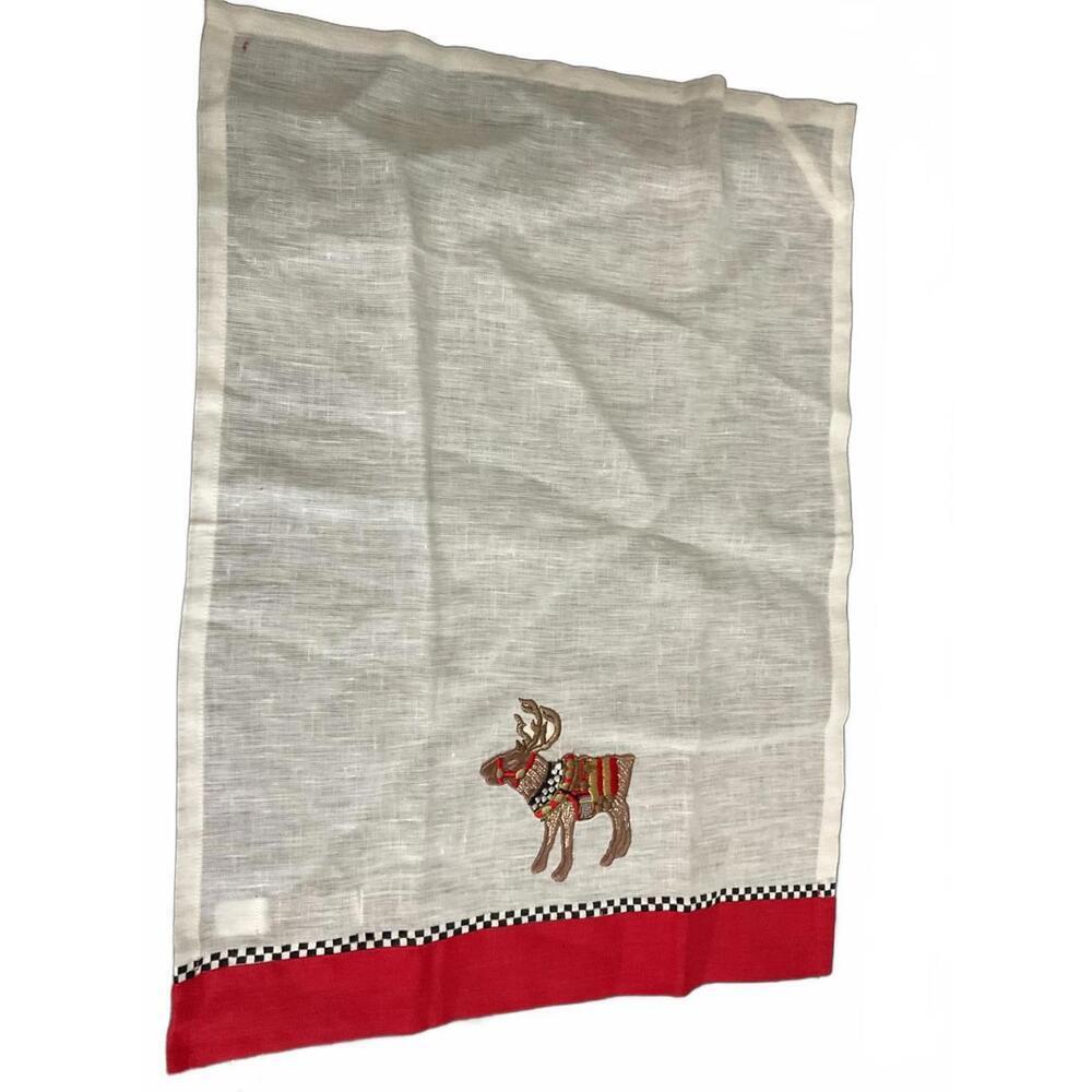 MacKenzie-Childs Holiday Reindeer Embroidered Kitchen Towel